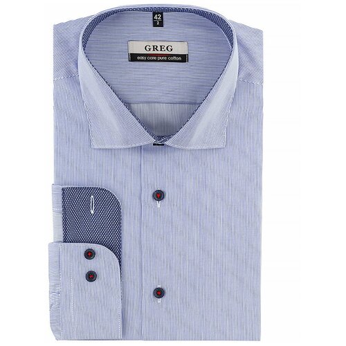 фото Рубашка мужская длинный рукав greg 121/131/7307/z/1, полуприталенный силуэт / regular fit, цвет голубой, рост 174-184, размер ворота 38