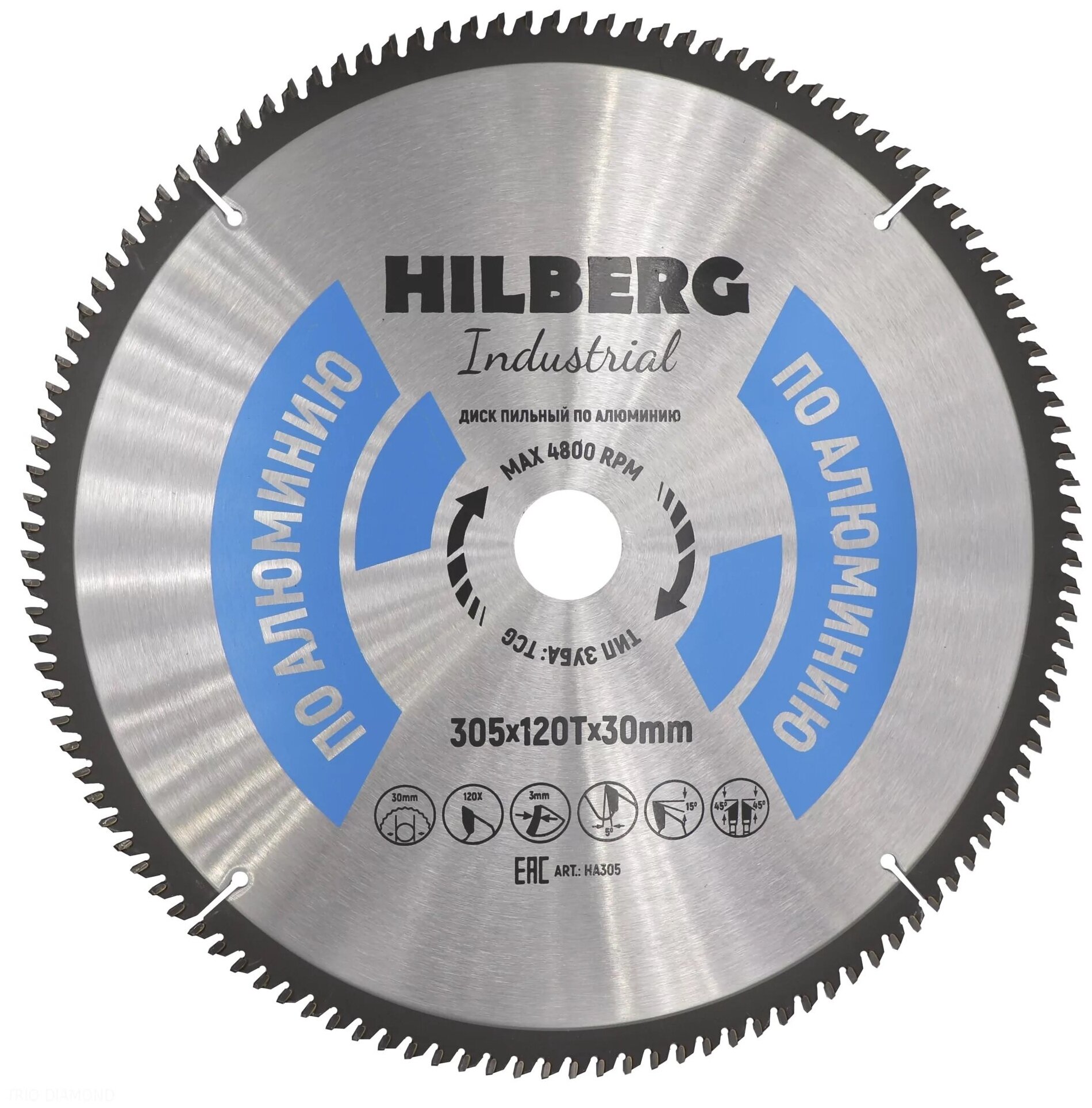 Диск пильный Hilberg Industrial Алюминий 305*30*120Т HA305