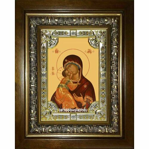Икона Богородица Владимирская, 18x24 см, со стразами, в деревянном киоте, арт вк-2873 икона богородица всецарица 18x24 см со стразами в деревянном киоте арт вк 2888