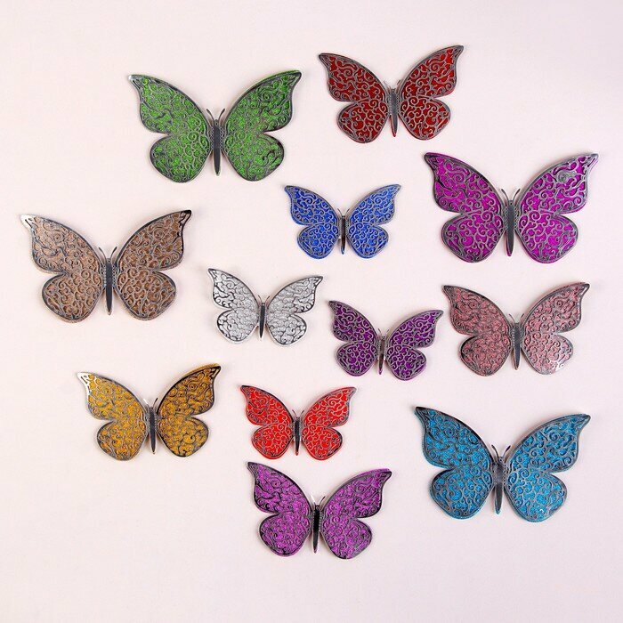Набор для украшения «Бабочки» серебряный слой 12 штук цвета микс