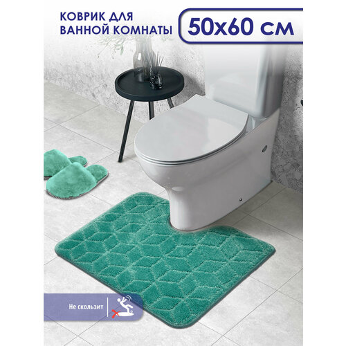 Коврик для ванной и туалета SHAHINTEX PP противоскользящий 50х60 002 мятный 72, коврик для туалета с вырезом зеленый, мятный