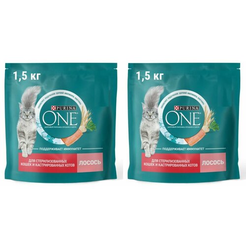 Purina ONE Сухой корм для стерилизованных кошек, с лососем и пшеницей, 1,5 кг, 2 уп purina one для взрослых кастрированных котов и стерилизованных кошек с лососем и пшеницей 0 2 0 2 кг