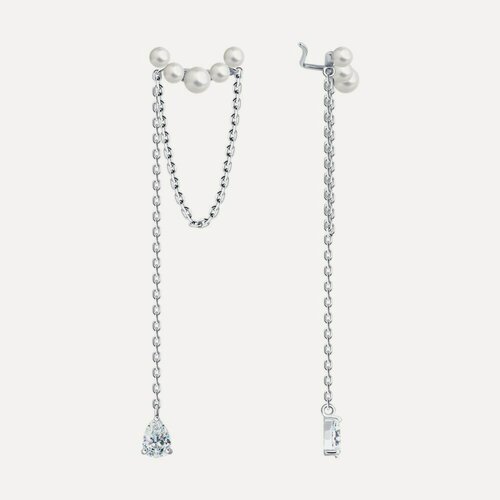 Изображение товара Серьги, серебро, 925 проба, родирование, жемчуг имитация, фианит