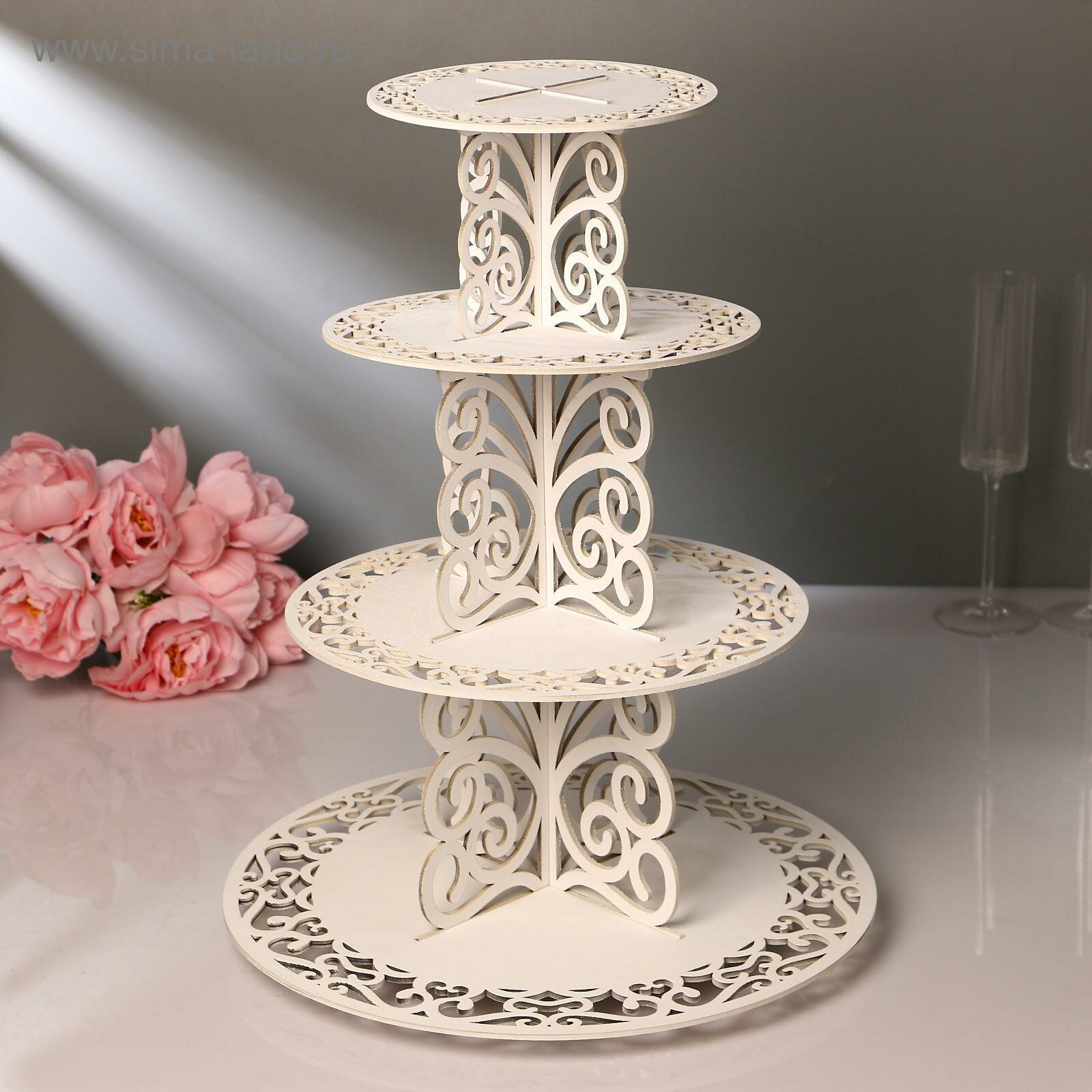 фото Подставка для торта, 4-ярусная, дерево, разборная, H=46 см, D=19,24,29,37 см