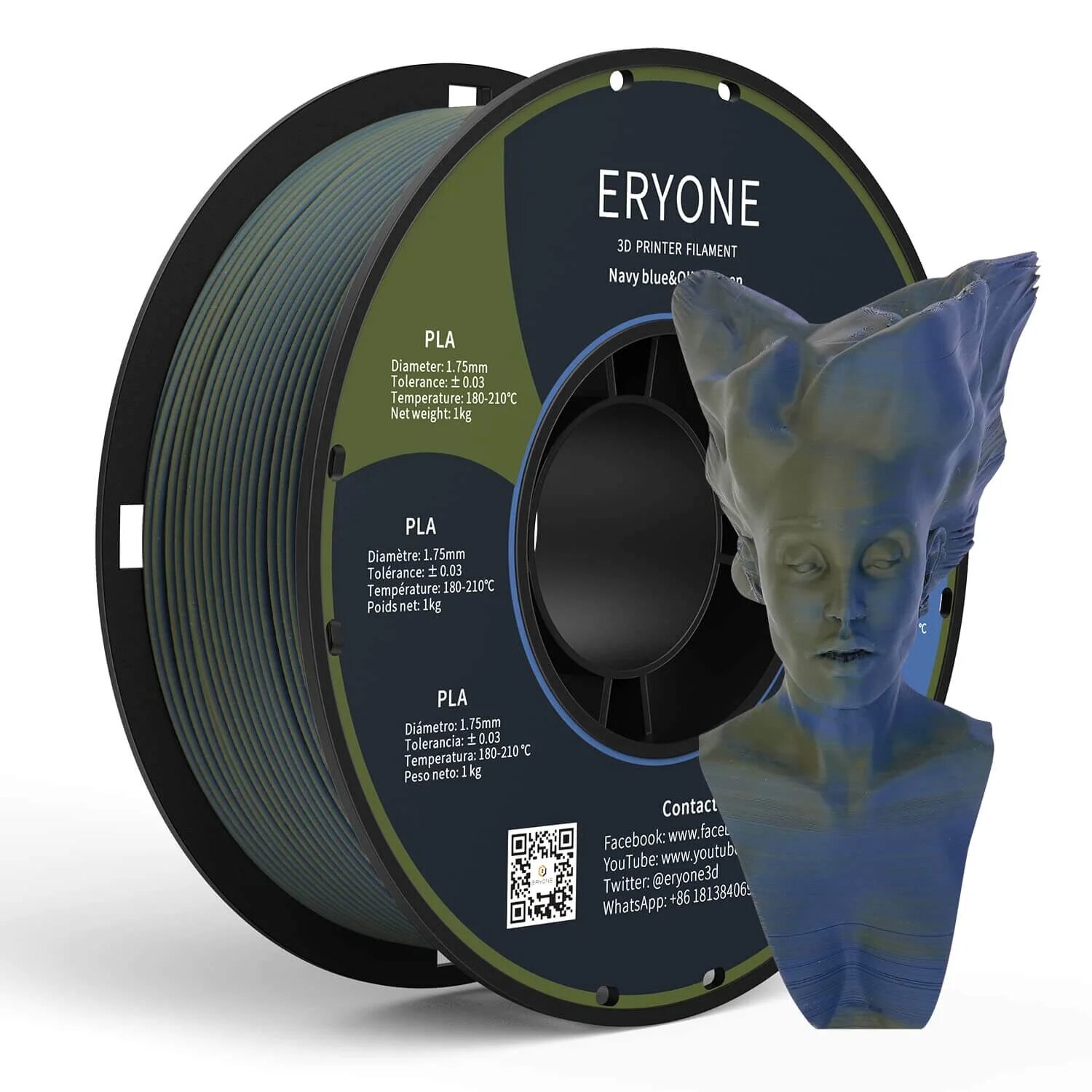 PLA пластик Eryone DualColor Matte Тёмносиний/оливковый 1,75 мм 1 кг