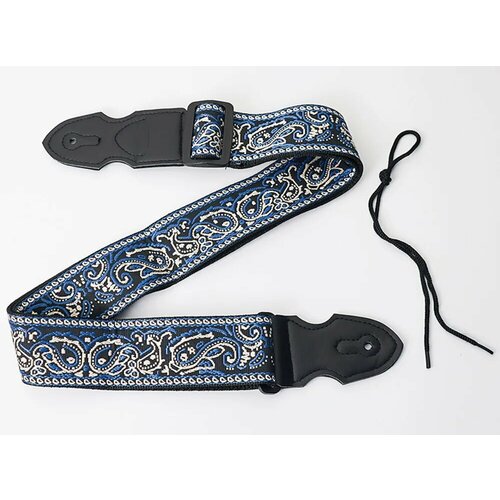 Ремень для акустической и классической гитары с этническим рисунком. Хлопок. 150 см. Синий цветок