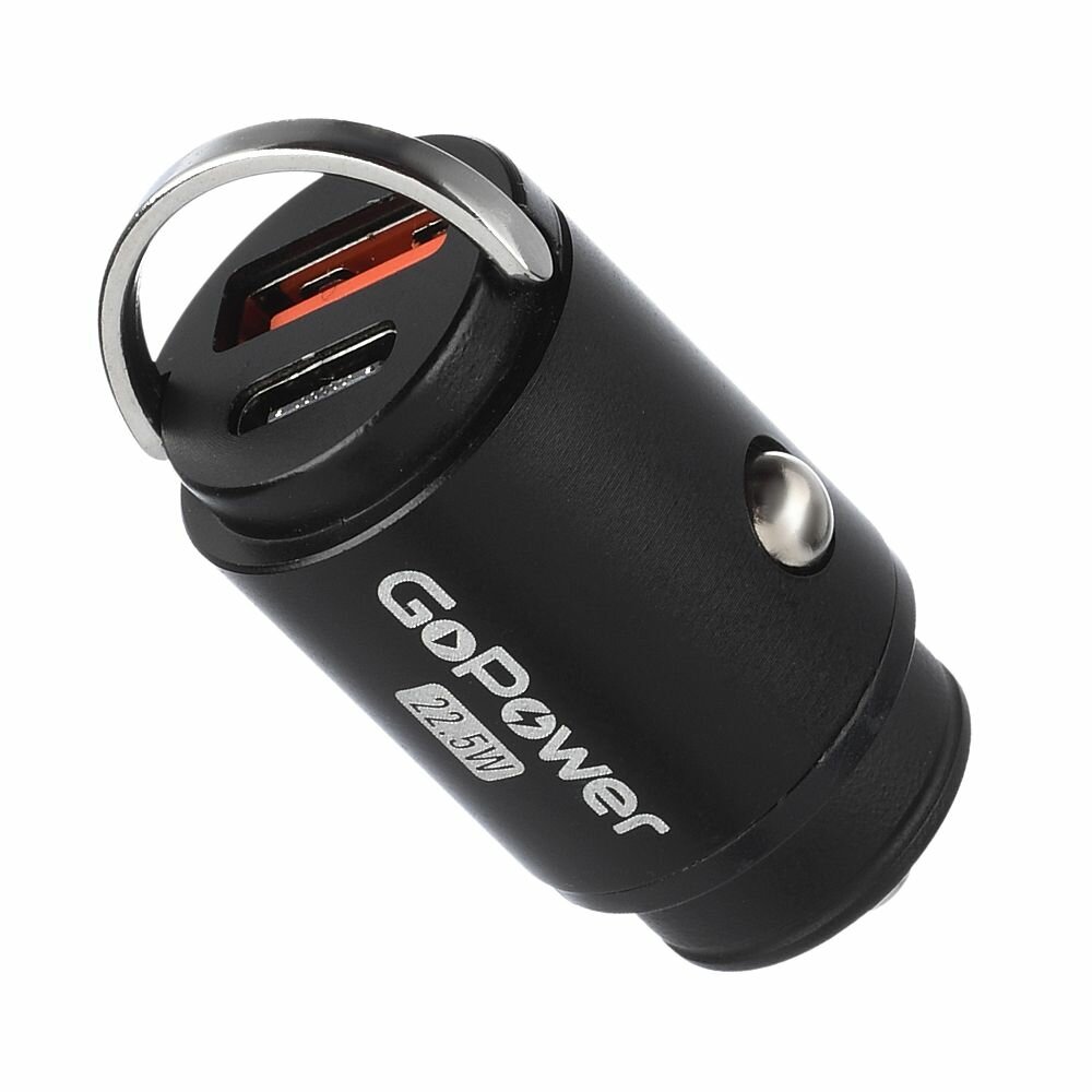 Автомобильное З/У GoPower GPQC12 1USB+1Type-C 22.5W Mini черный