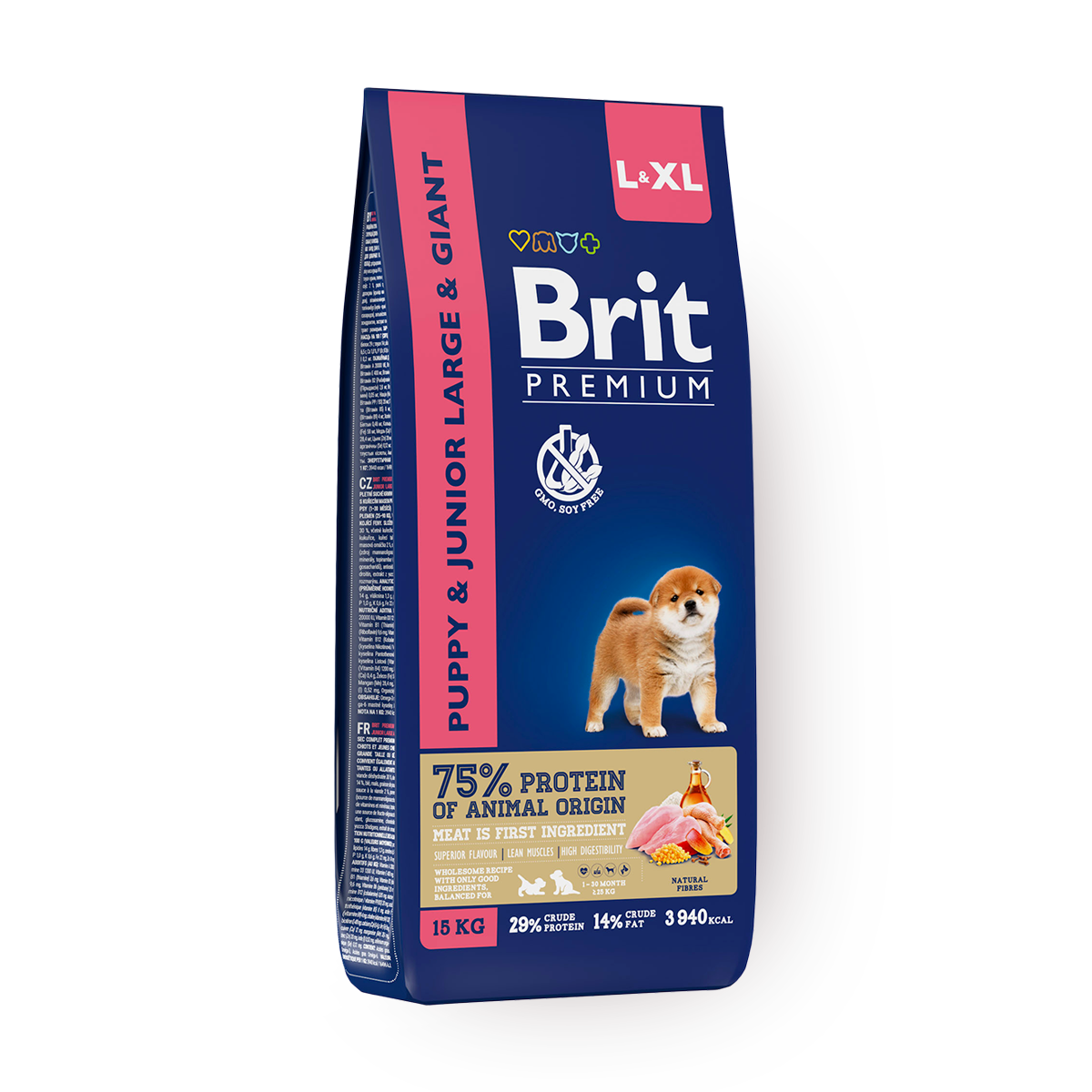 Сухой корм для щенков и молодых собак крупных пород Brit Premium курица, 15 кг