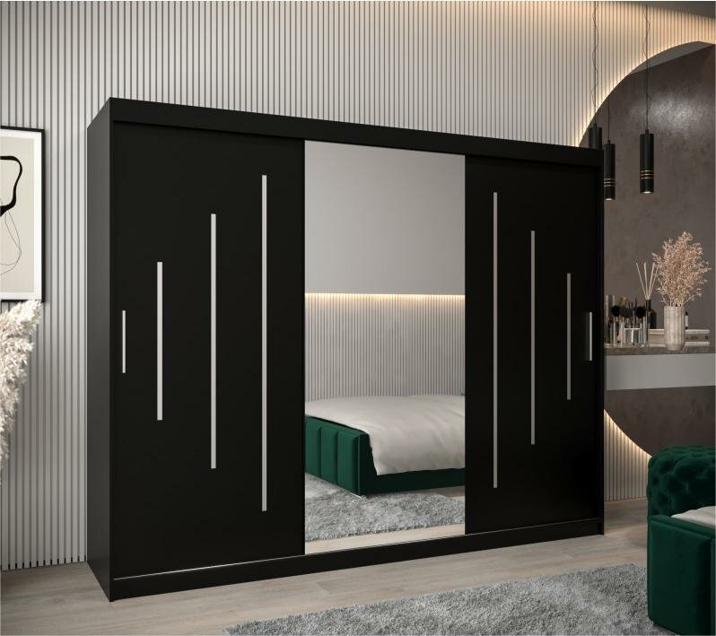 Шкаф-купе МебельЛэнд24 Валмиера NEW - 5 Черный 180x50x230 для одежды трехдверный с 1 зеркалом