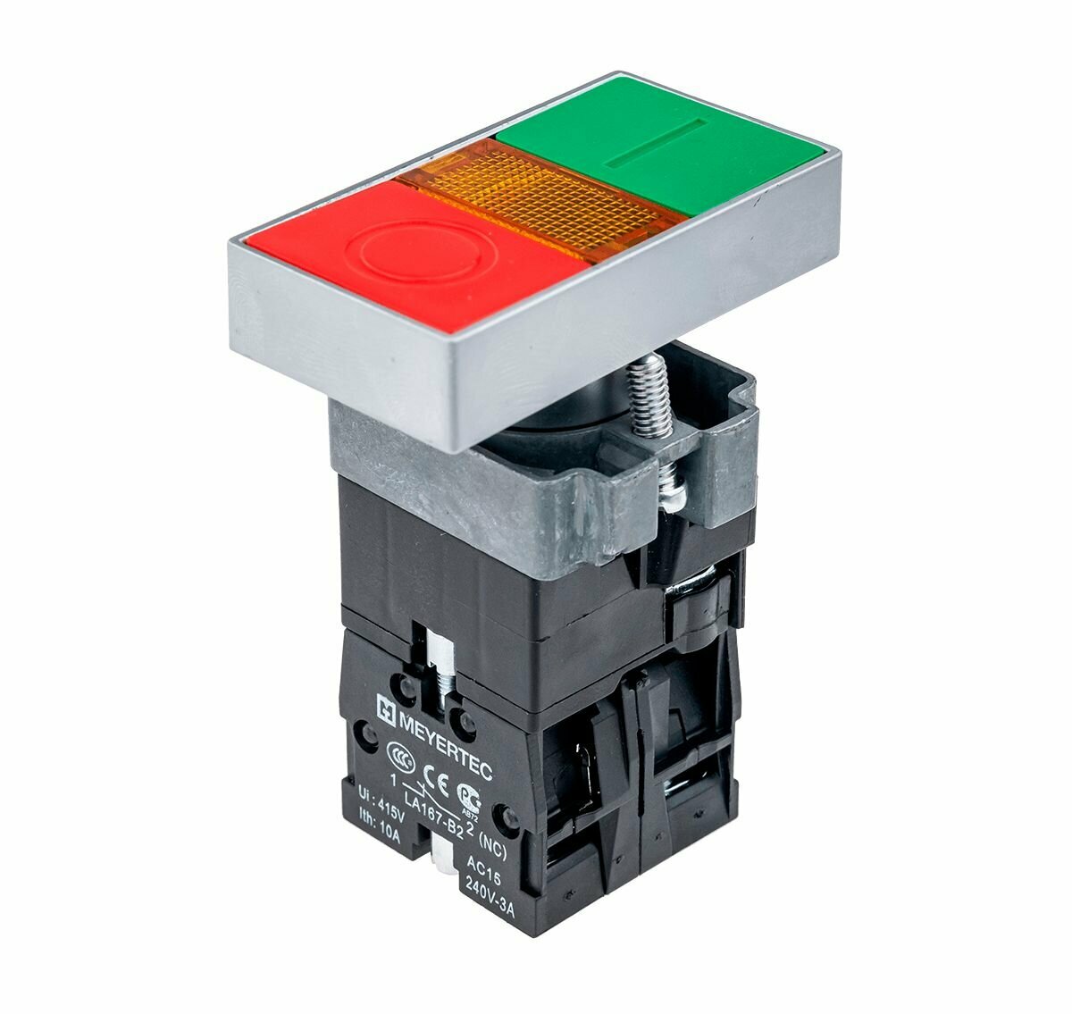 Кнопка двойная с LED подсветкой, 24V AC/DC, красн/зелен,1NO+1NC, плоск. толкатель, мет. MTB2-BW8361