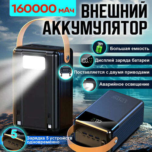 Портативный аккумулятор 160000мАч беспроводная зарядка влагозащита черный 594000₽