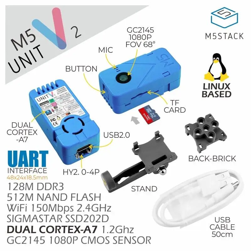 M5Stack Official M5Stack UnitV2 — автономная камера AI для Edge Computing (SSD202D) TinyML