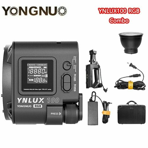 Светодиодный видеосвет YONGNUO YNLUX100 RGB 120 Вт ручной комбинированный светильник с креплением Bowens 2700k-10000k и управлением через приложение 24G 22999₽