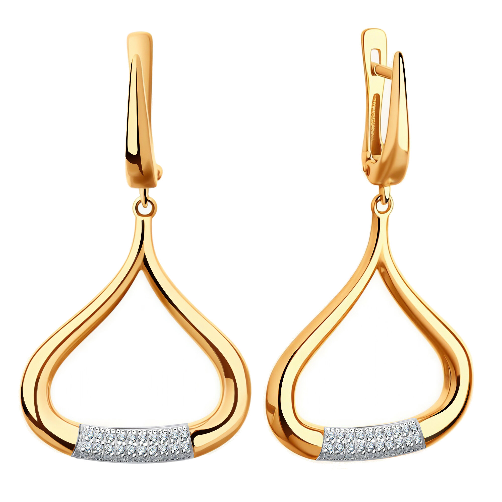 Серьги Diamant online, красное золото, 585 проба, фианит, длина 4.2 см, , прозрачный