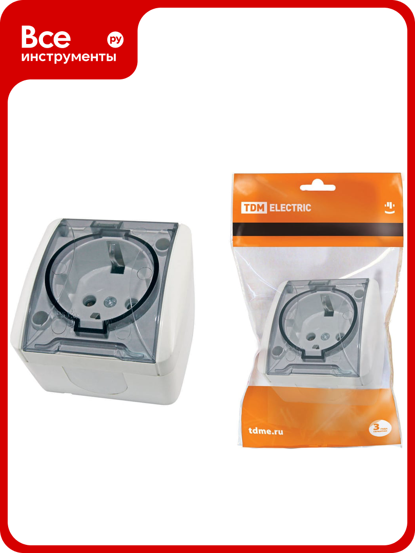 Розетка TDM ELECTRIC 2П 3 открытой установки IP54 16А с прозрачной крышкой белая  Селигер  SQ1818 0007