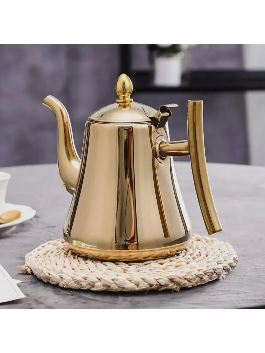 Чайник для заваривания чая, для всех видов печей, металлический, индукционный, 1л золото
