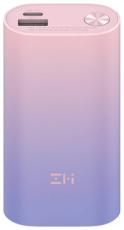 Внешний аккумулятор (Power Bank) Xiaomi PowerBank ZMIQB818, 10000мAч, розовый/фиолетовый [qb818 color] - фото №1