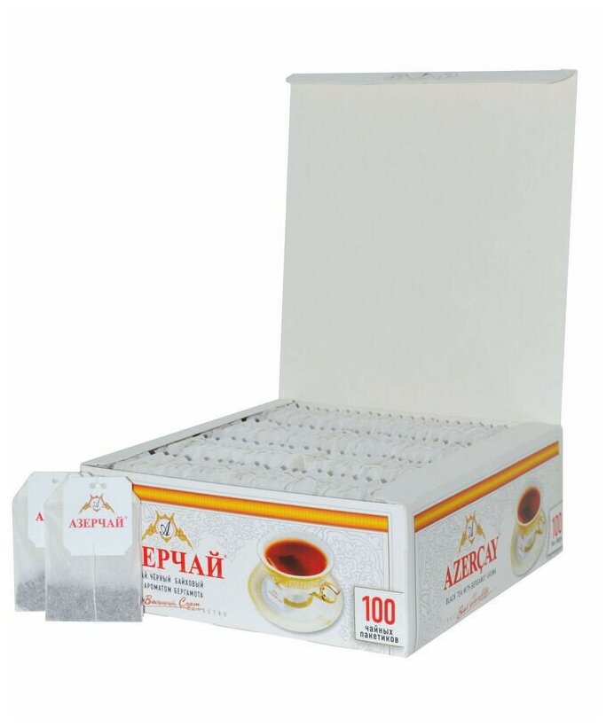Чай азерчай черный с бергамотом, 100 пакетиков с ярлычками по 2 г, картонная коробка, 419830 - фотография № 12
