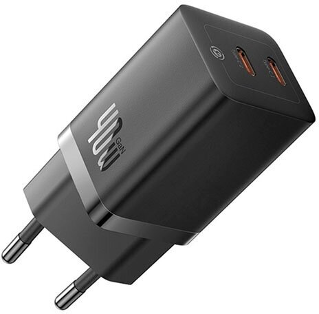 Сетевое зарядное устройство (блок без кабеля) Baseus GaN5 Pro Fast Charger C+C 40W EU черный