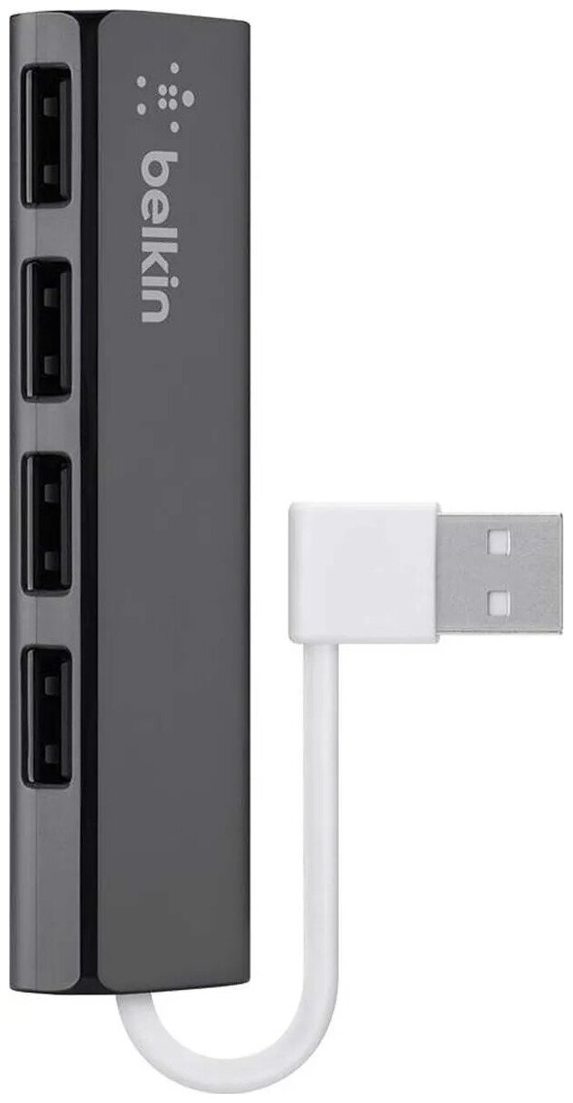 Концентратор 4-х портовый Belkin USB 2.0 для путешествий, ультратонкая серия, серый (F4U042bt)