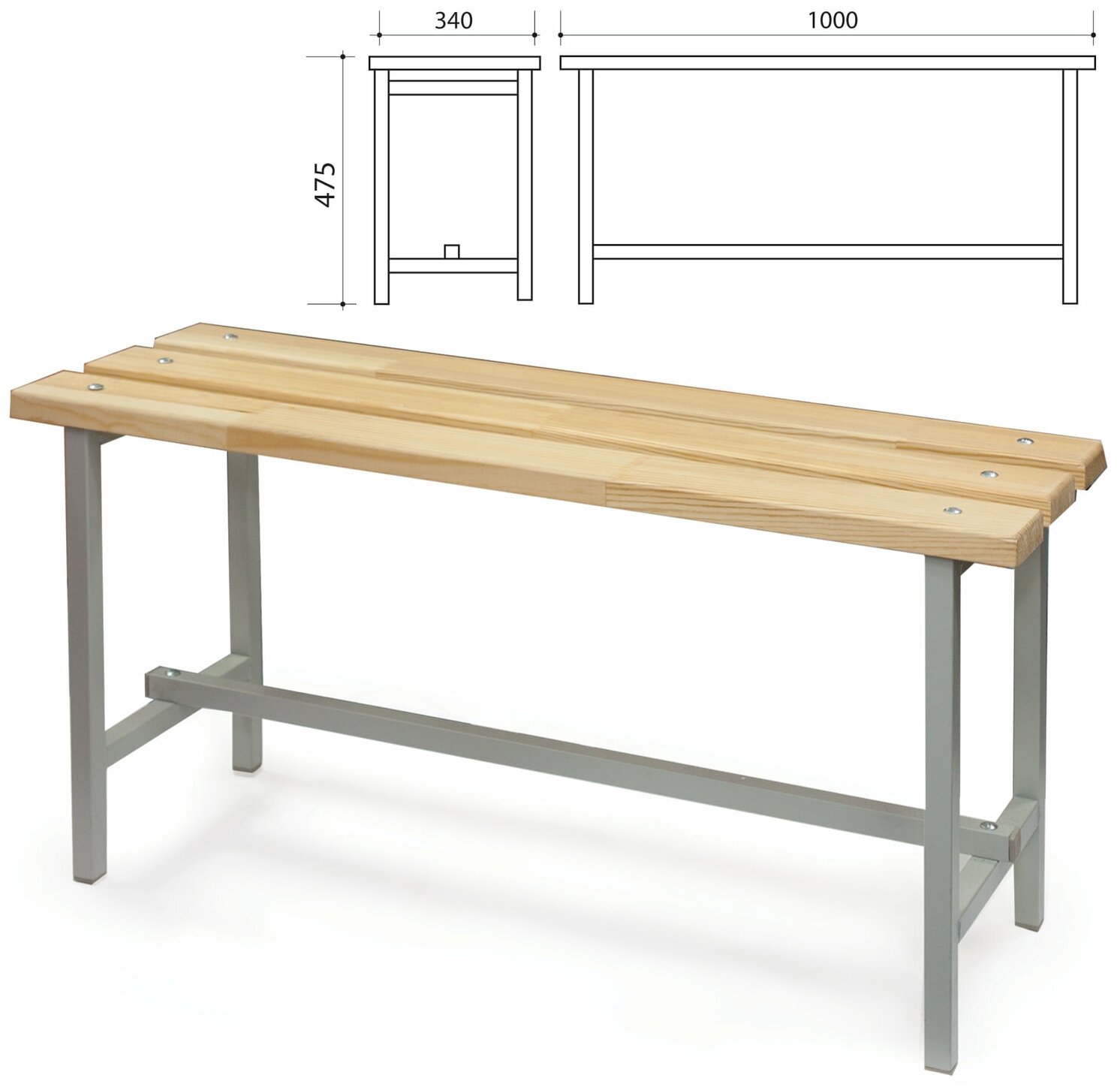 Скамья деревянная на металлокаркасе П-13Д (1000х340х475 мм) - 1 шт.
