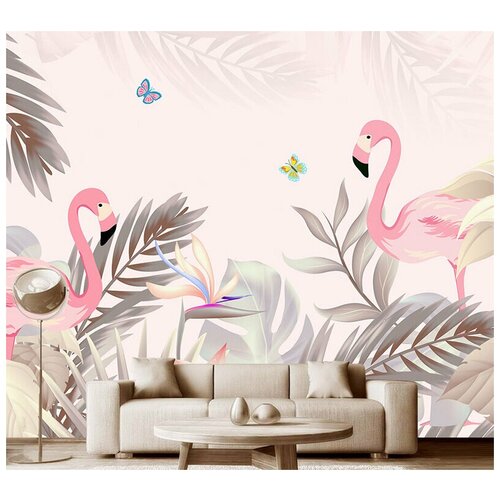 Фотообои на стену детские Модный Дом Розовые фламинго в тропиках 300x250 см (ШxВ)