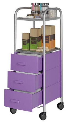 Тумба-стеллаж с ящиками пластиковая на колесиках GiroCo Rio фиолетовая для ванной, прихожей, детской, кухни, офиса3 ящика,34,5х33,5х95 см