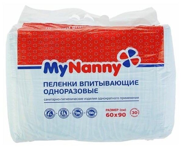 MyNanny Пеленки впитывающие одноразовые "Медмил" Эконом 60 Х 90 см. упаковка 30 штук