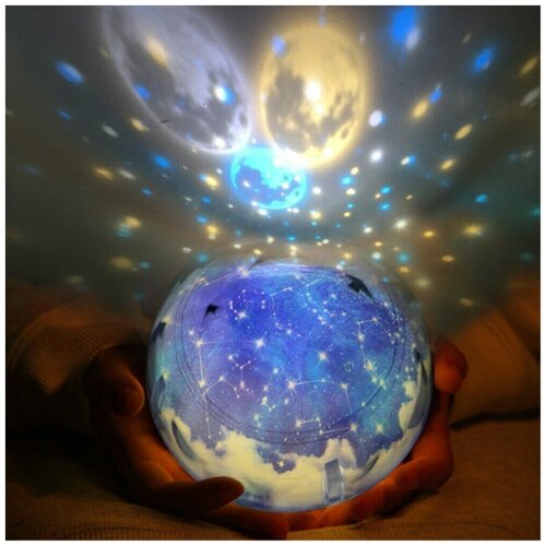 Ночник проектор звездного неба 3 режима яркости 6 световых режимов 5 сменных изображений - черный 1581₽