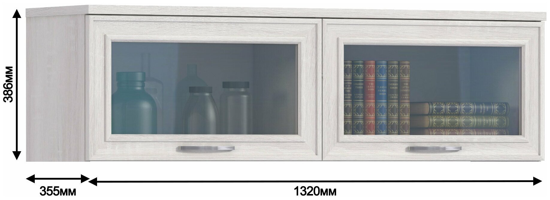 Настенная полка столплит Флоренция СБ-2403 с 2 стеклянными дверцами, Дуб сонома белый 132х38х35 см - фотография № 3