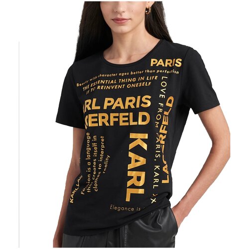 Футболка Karl Lagerfeld М черная с золотыми крупными лого надписями CROSSWORD LOGO TEE черный  