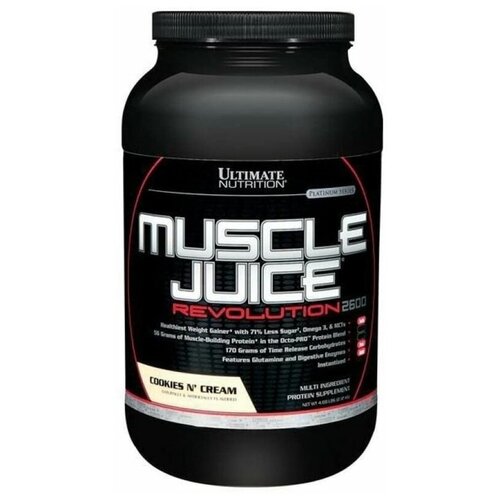 Гейнер Ultimate Nutrition Muscle Juice Revolution 2.13 kg, Cookies N Cream, изолейцин, глутамин, валин (BCAA)