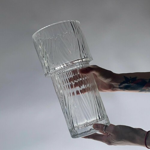 Ваза для цветов стекло, 29 см, рельефная, прозрачная, для сухоцветов, напольная, для декора, для интерьера, высокая, стеклянная