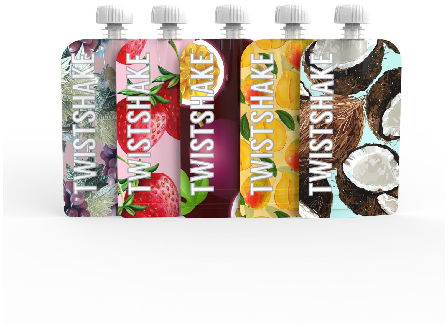 Набор многоразовых пакетов Twistshake для детского питания (Squeeze Bag) 5х100 мл. Фрукты. Возраст 4+m. Арт. 78616