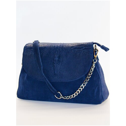 фото Женская сумка на плечо havana синия из натуральной кожи и замши с выделкой под рептилию. finsa