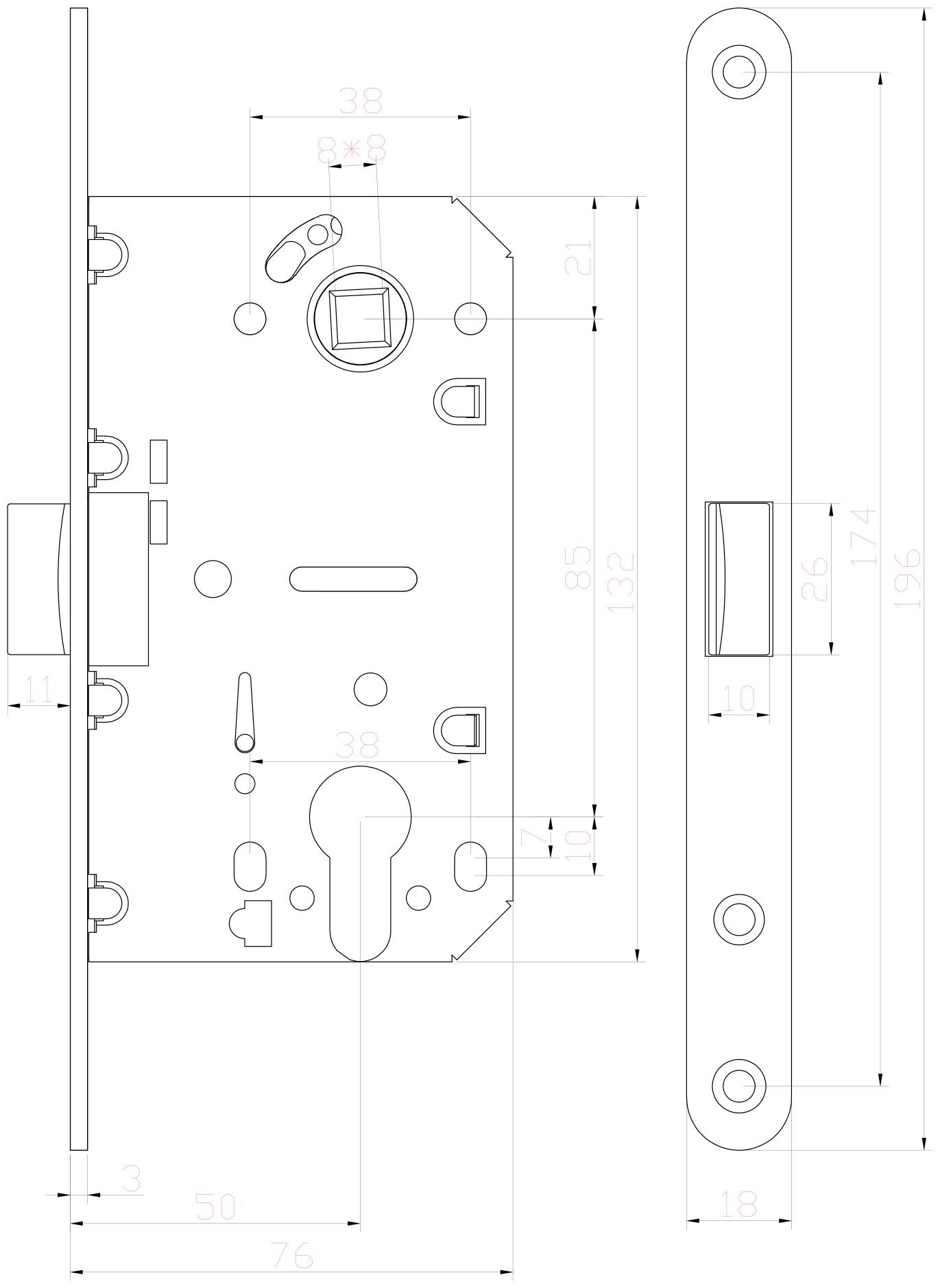 Защёлка под цилиндр EDS-50-85, пластик, цвет медь - фотография № 4