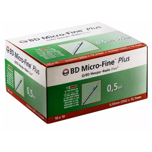 Шприц BD (БД) Micro-Fine Plus U100 инсулиновый 29G 0.5 мл 0,33х12,7 мм (100 шт)
