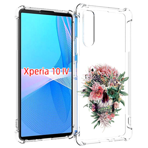 Чехол MyPads череп из цветов для Sony Xperia 10 IV (10-4) задняя-панель-накладка-бампер