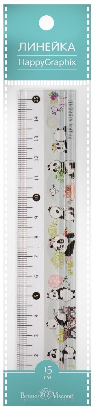 Линейка пластиковая С антискользящими вставками "HappyGraphix. Веселые панды" 15 CМ, Арт. 45-0011/01
