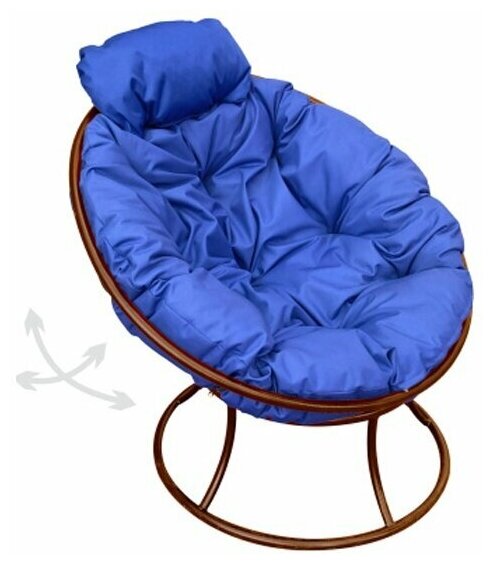 Кресло m-group папасан пружинка мини коричневое, синяя подушка - фотография № 1