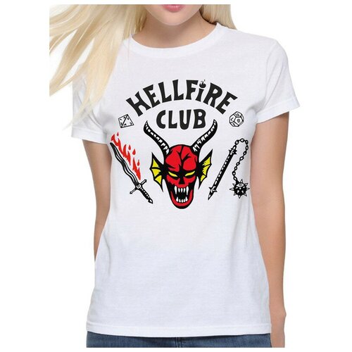 Футболка Dreamshirts Studio Hellfire Club / Клуб Адского пламени / Очень Странные Дела / Stranger Things / Женская Белая XL