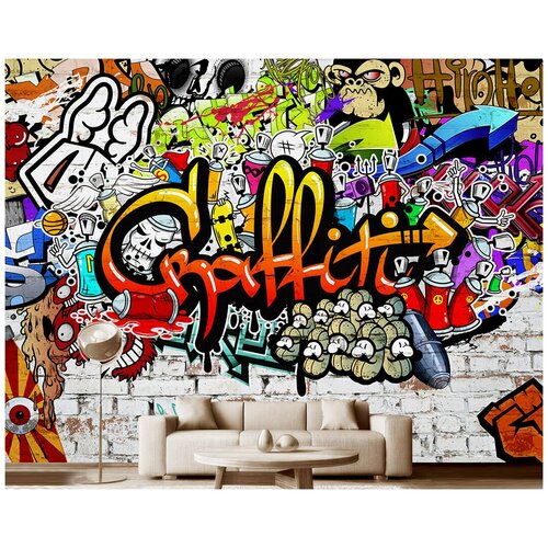 Фотообои на стену флизелиновые Модный Дом Веселое граффити 400x300 см (ШxВ), в спальню, гостиную