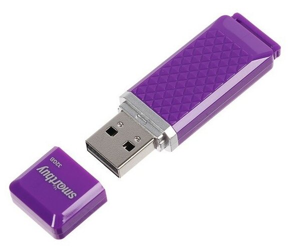 Флешка Smartbuy Quartz series Violet, 32 Гб, USB2.0, чт до 25 Мб/с, зап до 15 Мб/с, фиолет.