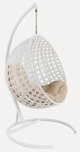 Изображение товара Подвесное кресло кокон M-group круг люкс с ротангом белое+бежевая подушка
