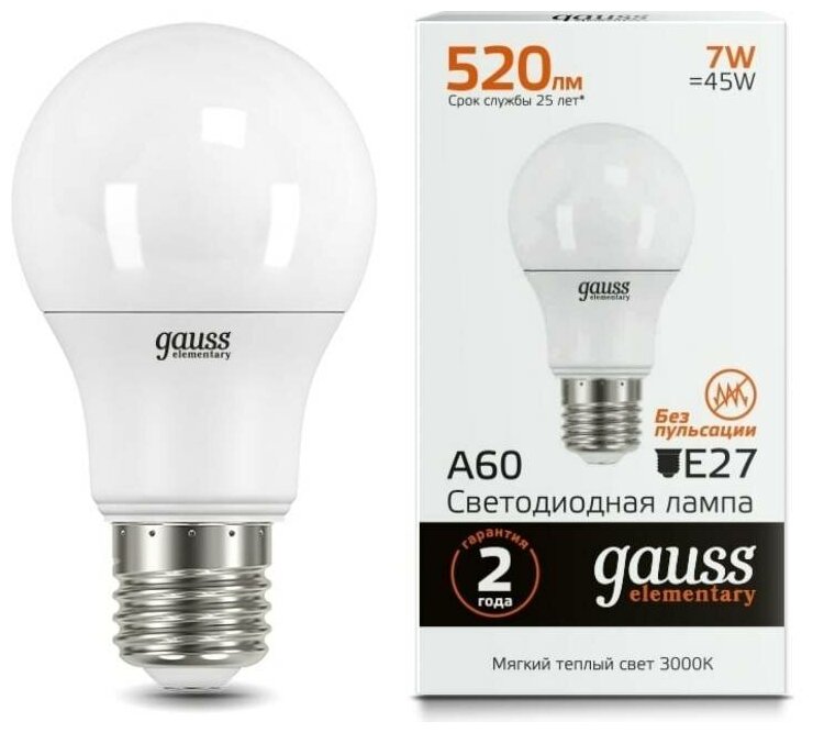 Gauss LED Elementary A60 7W E27 3000К