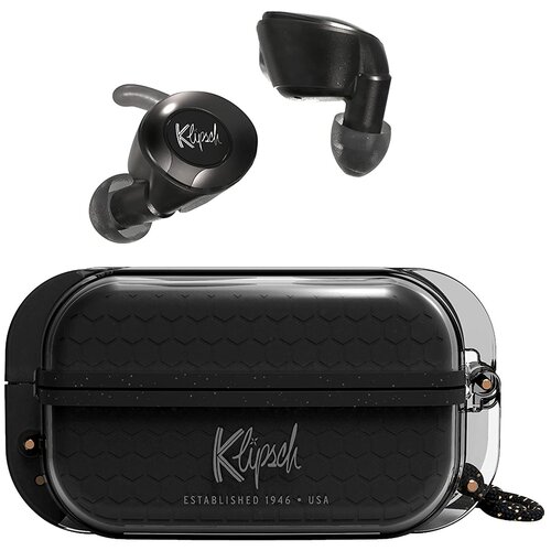 Спортивные наушники Klipsch T5 II True Wireless Sport черного цвета с пыленепроницаемым чехлом