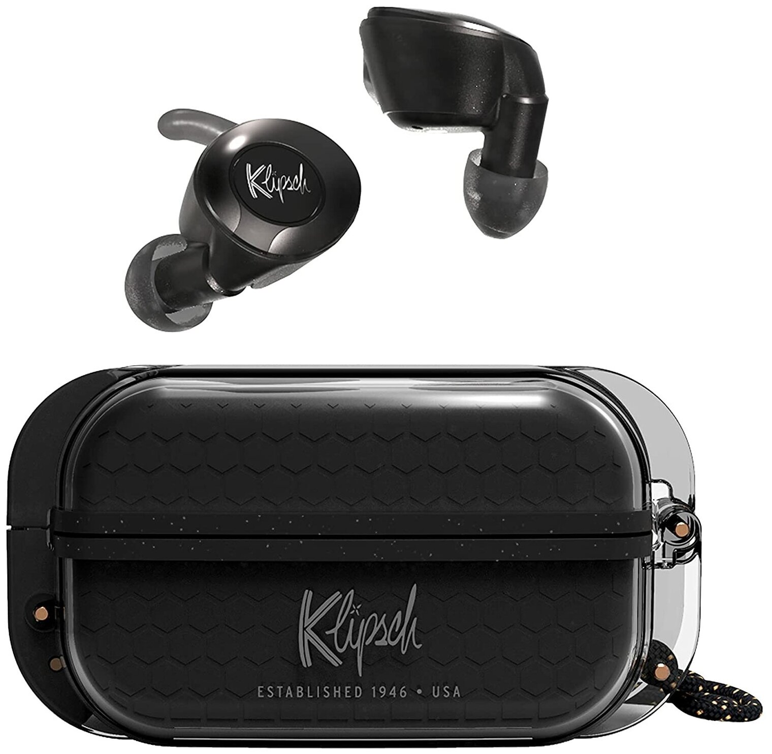 Спортивные наушники Klipsch T5 II True Wireless Sport черного цвета с пыленепроницаемым чехлом