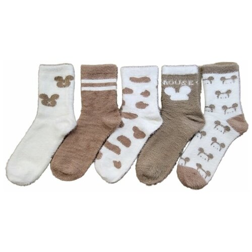 фото Женские носки turkan средние, утепленные, 5 пар, размер 36-41, белый, коричневый