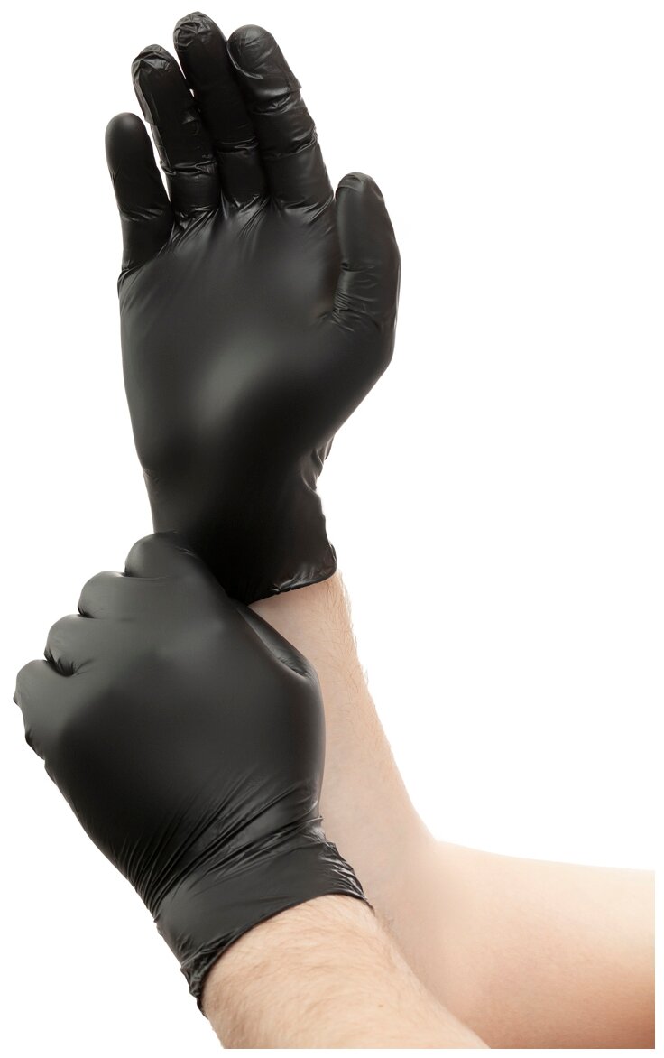 Перчатки одноразовые, винило-нитриловые, хозяйственные, неопудренные, черный, 100 шт, 50 пар, M - фотография № 3
