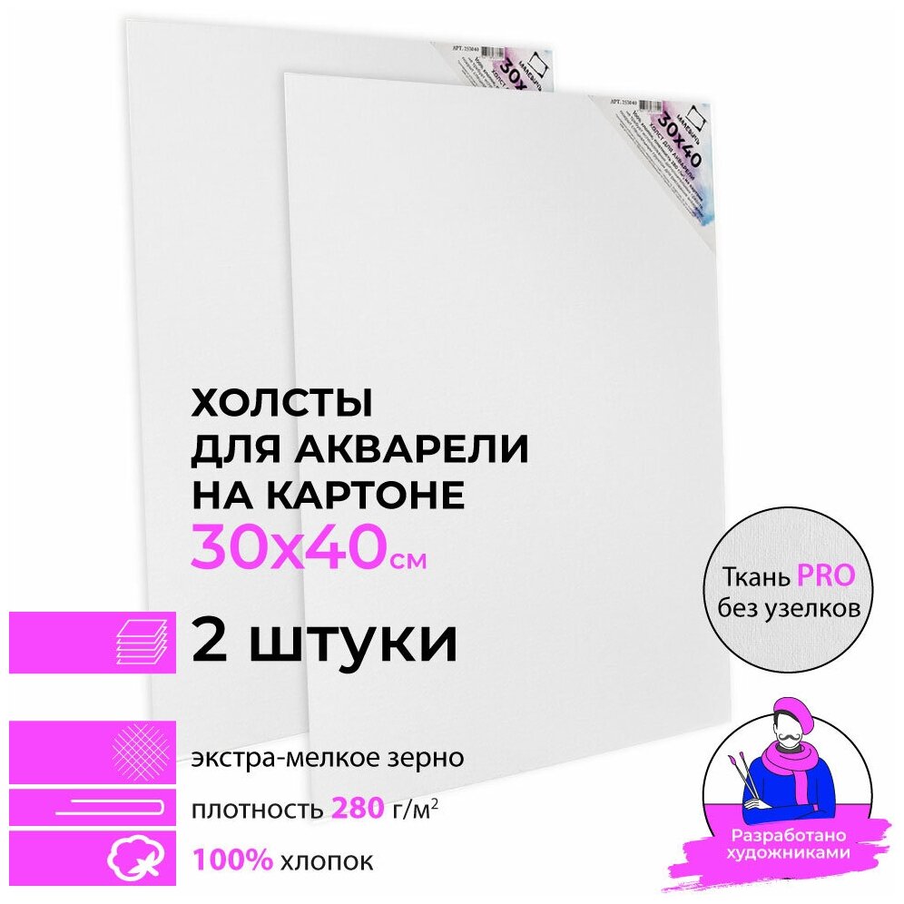 фото Набор холстов акварельных на картоне Малевичъ, 30х40 см, 2 шт